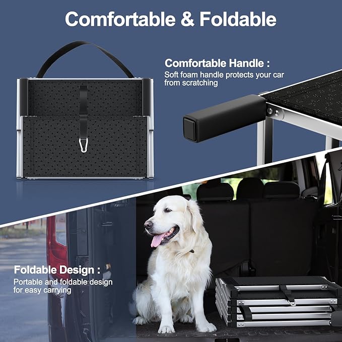 Extra Wide Dog Stairs for Large Dogs, Foldable Dog Ramp for Car with Non-Slip Surface, Dogs Stairs for Cars, High Beds, Truck, Supports up to 250 lbs, 4 Steps