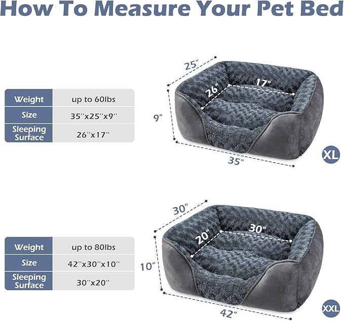 INVENHO X-Large Dog Bed for Large, Medium, Small Dogs - Rectangle, Washable, Orthopedic, Soft Calming Sleeping Puppy Bed - Durable Pet Cuddler with Anti-Slip Bottom - XL (35"x25"x10")