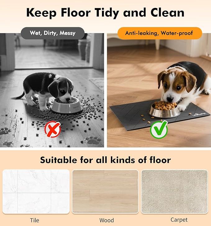 Pet Food Mat Absorbent Cat Food Mat Dog Mat for Food and Water Quick Dry No Stains Dog Feeding Mat Placemat for Messy Drinkers Cat Food Mats for Indoor Cats Bowl Mats Pet Supplies 17"X28" Grey