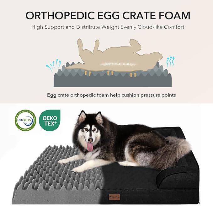 Orthopedic XXL Dog Beds, Waterproof Memory Foam Big Pet Bed for Extra Large Sized Dogs 53x42Inch, Non-Slip Bottom and Egg-Crate Foam Dog Couch Bed with Washable Removable Cover, Black