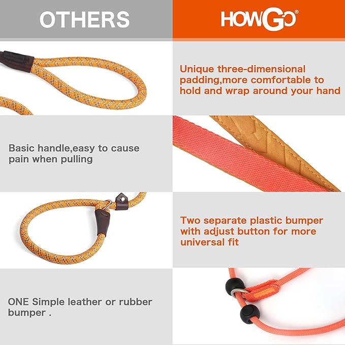 Howgo Dog Slip Lead Dog Leash, Training Leash, No-Pull Lightweight Slip Lead and Collar, Heavy Duty & Durable, Padded Handle, for All Breeds (Lavender, 3.6FT)