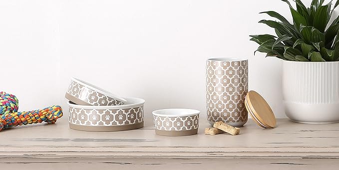 Bone Dry Lattice Collection Pet Bowl & Canister, Treat Canister, 4x6.5 inches, Stone (Pack of 6)