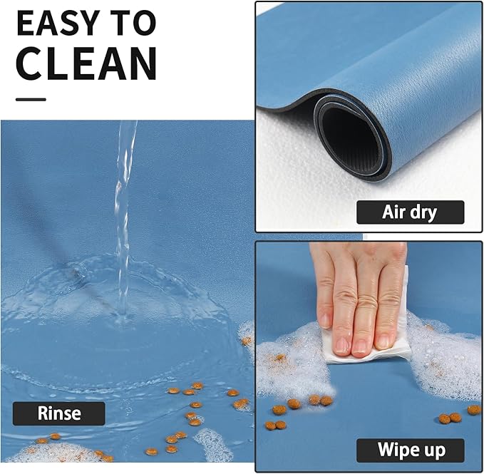Dog Food Mat - Absorbent Cat Mat for Food and Water, No Stains Pet Feeding Bowl Mat, Easy to Clean Pet Placemats, Quick Dry Dog Water Dispenser Mat for Messy Drinkers | Blue 24"x36"
