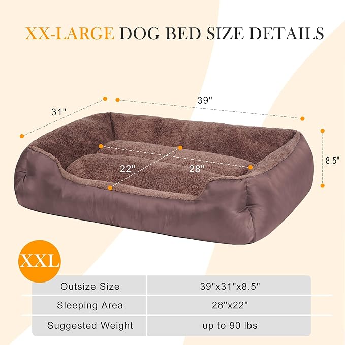 Dog Beds Large Sized Dog - Extra Thick Supportive Dogs Couch, Extra Large Comfort Pet Bed Sofa with Soft Plush Sherpa and Nonskid Bottom