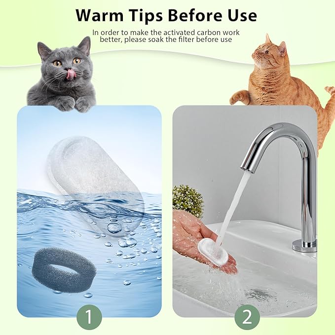 Cat Water Fountain Filters - 48 Pack Cat Fountain Filters for 3.2L/108oz & 2L/67oz Pet Water Fountain, Three-Layer Filtration Replacement Filters(24+24 Pack), Package Amount for 12 Months