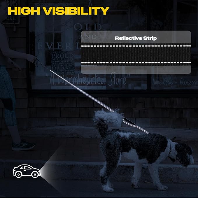 Fida 10ft Heavy Duty Dog Leash with 2 Comfortable Padded Handles, Traffic Handle & Advanced Easy Snap Hook, Reflective Walking Lead for Large, Medium & Small Breed Dogs, Black