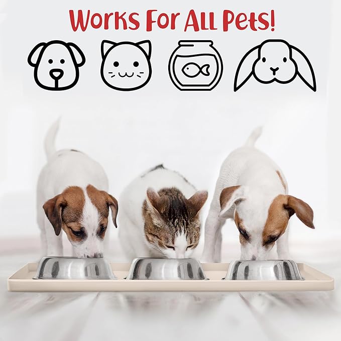 DogBuddy Dog Food Mat – Waterproof Dog Bowl Mat for Food and Water, Silicone Pet Feeding Mats for Floors, Non-Slip Placemat with High Edges for Dogs Bowls, Puppy Essentials (S: 19" x 12", Vanilla)