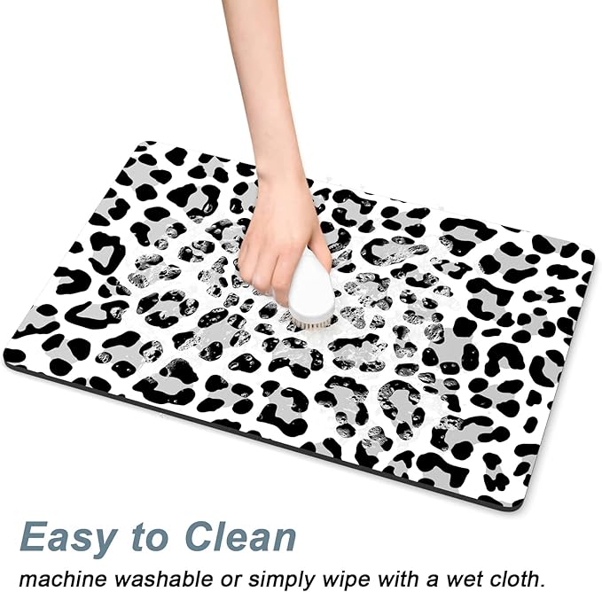 Rnivvi Dog Food Mat, 16" x 24" Leopard Absorbent Dog Cat Bowl Mat for Food and Water, Cute Anti-Slip Rubber Pet Feeding Rug Protect Floors, Puppy Placemat for Feeding & Watering Supplies, Leopard