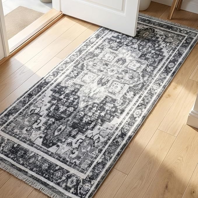 Muddy Mat짰 Onyx 2ft x 7ft Washable Area Rugs for Living Room, Bedroom & Dining Room ??Modern Soft Low Pile Non Slip Carpet ??Pet Friendly Waterproof Foldable Rugs for Home