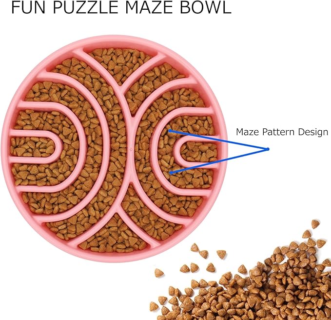 WHIPPY Slow Feeder Bowl Anti-Choking Maze Anti-Slip Interactive Puzzle Feeder Pet Bowl for Large Medium Dogs, Pink