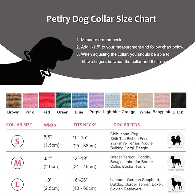 Soft Corduroy Fibric Dog Collar with High Grade Metal Buckle, for Small Dogs(Black,Small:10-15")