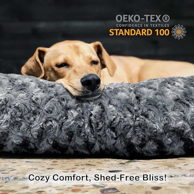 Faux Fur Dog Bed Covers – Ultra Soft Rose Velvet, Removable & Washable, Cozy & Durable,Large Pet Bed Cover Only (No Filling) – Gray, (Rose Velvet Dark Gray, 36" L x 24" W x 4" Th)