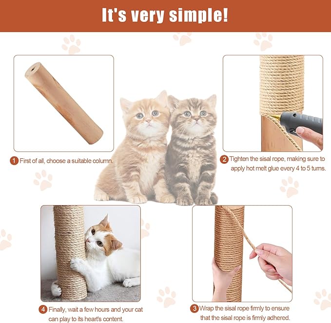 90M Sisal Rope for Cat Scratchers, Cat Scratching Sisal Rope 6mm Natural Jute Hemp Rope, Ideal for Replace Scratching Post, Repair Cat Tree, DIY Projects
