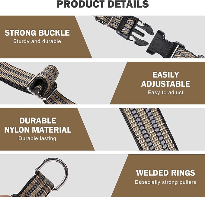 Hikiko Martingale Dog Collars Reflective Nylon Dog Collar with Quick Release Buckle Adjustable Training No Slip Dog Collar (Small, Brown)