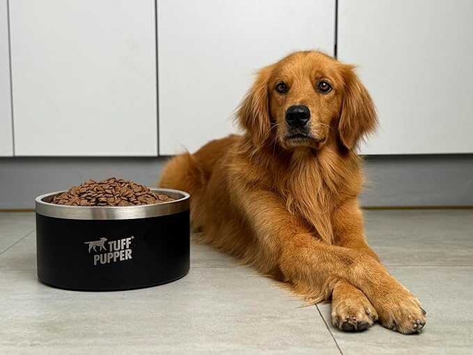 Tuff Pupper Heavy Duty Insulated Dog Bowl | Double Wall Stainless Steel Dog Food Dish | Non-Slip Spill Proof Dishwasher Safe Cat Bowl | Water Dish for Feeding Large Medium Small Pets (188oz, Black)