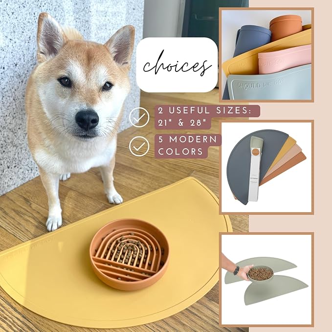 Should We Go? Waterproof Silicone Pet Food Mat - Non-Slip Spill-Proof Feeding Mats for Floors, Raised Edge Design Easy-to-Clean Rubber Mat for Dog & Cat Bowls, 28" Across x 14" Deep, Large-Terracotta