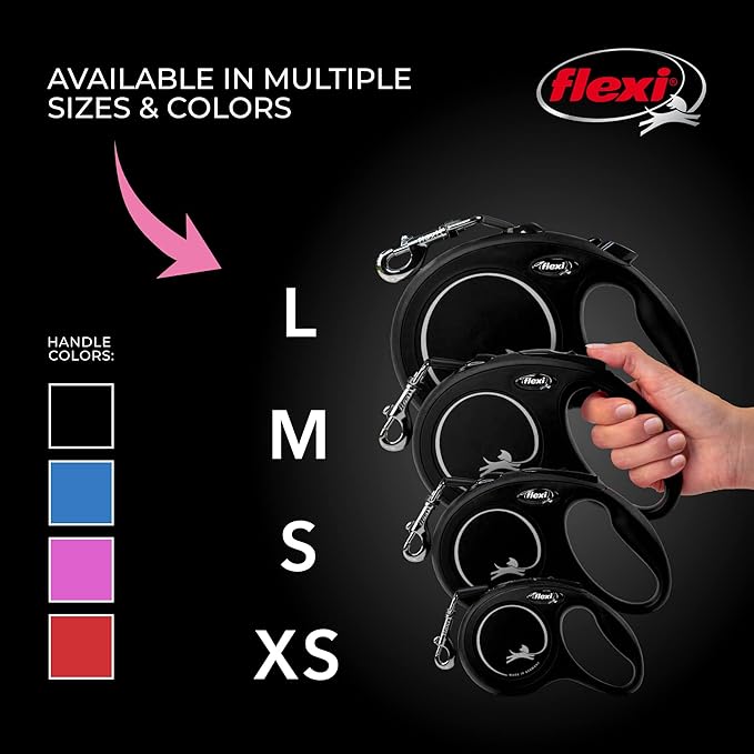 FLEXI New Classic Small Tape Retractable Dog Leash for Small Dogs Upto 26 lbs. – 10 ft., Black | Tangle Free Pet Walking Leash with One-Handed Brake, Pause, Lock|German Quality Product