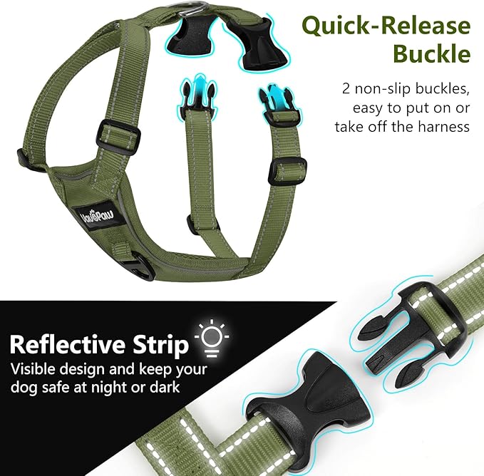 Dog Seat Belt Harness for Car, Dog Car Harness Adjustable Mesh Breathable & Dogs Seatbelt Safety Tether with Elastic Bungee for Small Medium Large Pets(Army Green, M)
