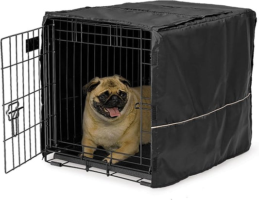 MidWest Homes for Pets Small Dog Crate Cover, Black Polyester Privacy Kennel Cover Fits Most 24-inch Crates, Machine Washable, Reduces Barking & Chewing