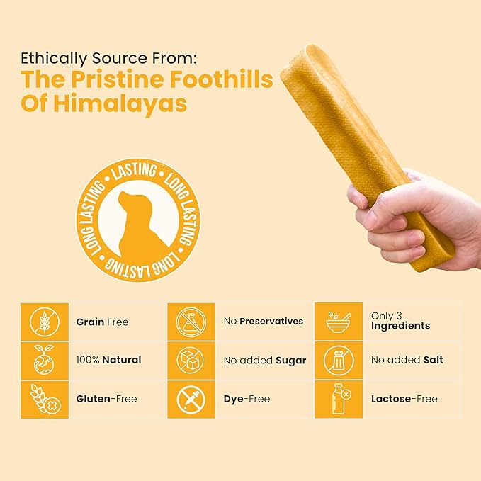 KATHMANDU'S 100% Natural Turmeric Flavored Yak Chews – Keep Dogs Busy & Happy with Our Lactose&Rawhide Free Himalayan Dog Chews - Long Lasting Dental Treats for Aggressive Chewers (Large, Pack of 4)