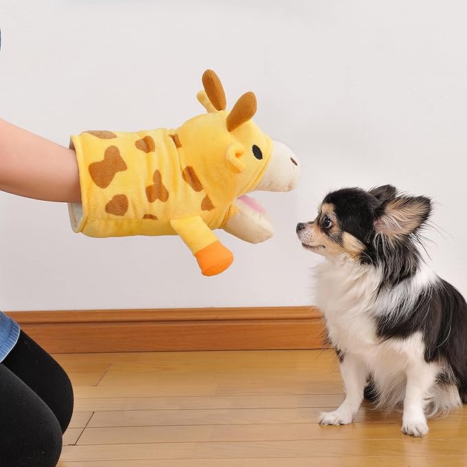 POP Sand Animal Mitten, Plush Dog Chew Toy, Happy Zoo Rabbit, with Whistle, BONBI ALCON