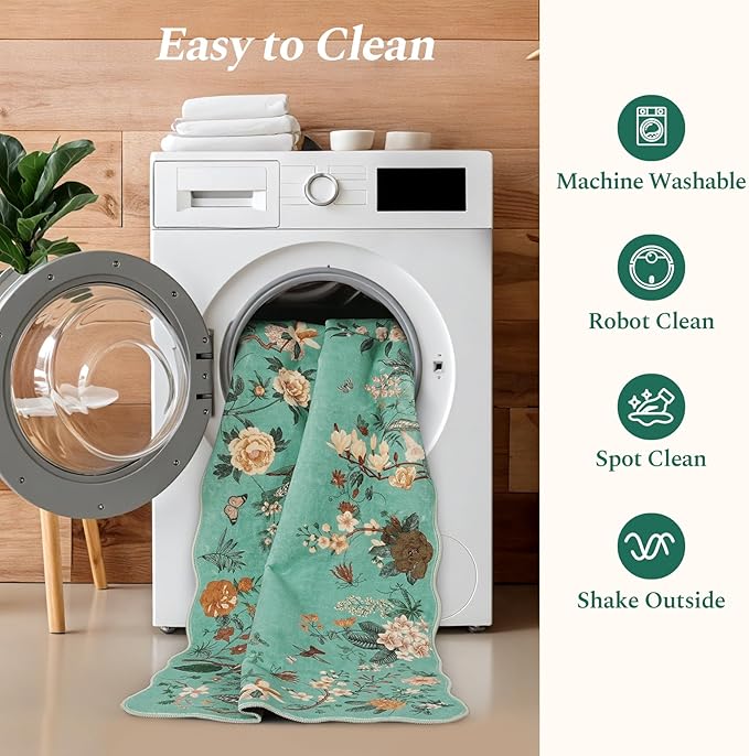 Rugflix 5x7 Floral Area Rug for Living Room, Bedroom, Machine Washable Rugs with Non-Slip Backing, Indoor Low Pile Carpet for Dining Room, Nursery, Kids Pet Friendly