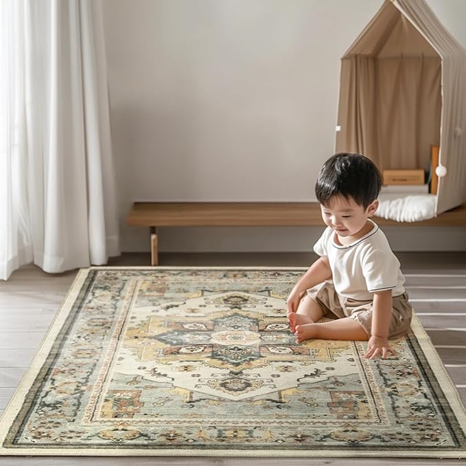 Muddy Mat짰 Floral Multicolor 3x5 Boho Area Rug ??Washable Area Rugs for Living Room, Bedroom & Dining Room ??Modern Soft Low Pile Non Slip Carpet ??Pet Friendly Waterproof Foldable Rugs for Home