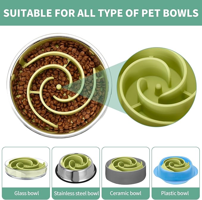 Slow Feeder Dog Bowls Insert, Animire Soft Silicone Slow Eating Dog Food Bowl for Small, Medium and Large Dogs, Compatible with Regular and Elevated Bowls