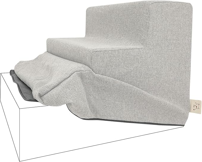 Best Pet Supplies Foam Pet Steps Cover for Small Dogs and Cats, Portable Ramp Stairs for Couch, Sofa, and High Bed Climbing (Cover Only) - Sand, 3-Step (H: 13.5") (Cover Only)