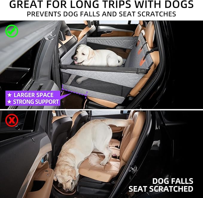 Large Dog Car Seat,Back Seat Extender for Dogs,Waterproof Medium Dog Seat Cover for Backseat, Pet Bed for Car Hammock(Grey-L)