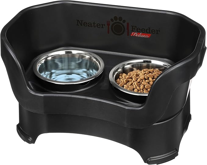 Neater Pet Brands Neater Feeder Deluxe Mess Proof Dog Bowls Elevated for Medium Dogs 19-40 lbs, Made in USA, No Spill Raised Dog Food Bowl Stand Feeding Station, Food and Water Bowl Set, Black
