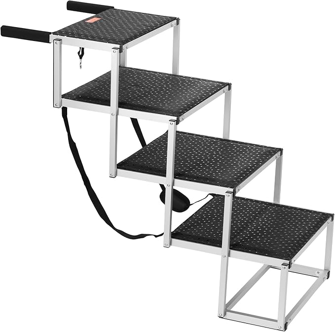 VEVOR Dog Stair for Cars, Wide 4-Step Dog Car Steps, Folding Dog Car Ramp with Nonslip Surface, Portable Pet Steps Lightweight Aluminum for Car, SUV and Truck, Supports up to 250 lbs