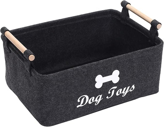 Geyecete Dog Toys Storage Bins - with Wooden Handle, Collapsible Pet Supplies Storage Basket Pet supplies storage Basket/Bin Kids Toy Chest Storage Trunk(DOG-Dark Grey)