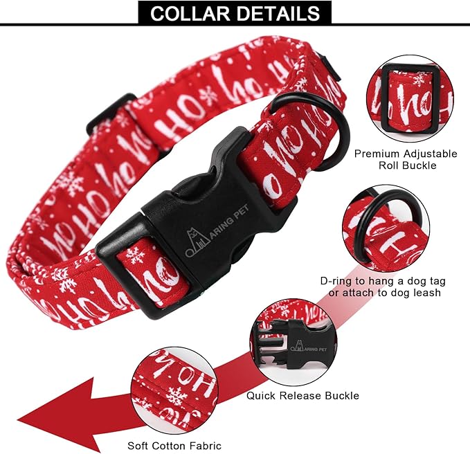 ARING PET Christmas Dog Collar Cute Red Snowflakes Dog Collar, Adjustable Cotton Christmas Dog Collars Puppy Collar for Small Medium Large Dogs