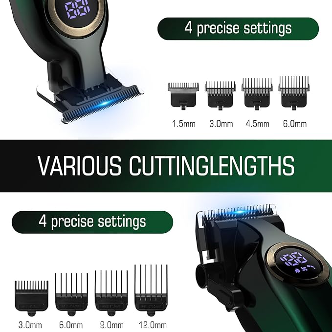 BILLAR® Hair Clippers for Men with Beard Trimmer, Professional Clippers & Beard Trimmers Set, Electric Razor Shavers for Men, Cordless Men’s Grooming Kit for Nose, Face, Hair (Green)