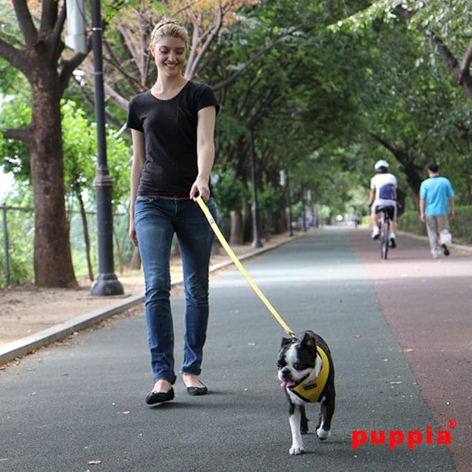 Puppia Soft Dog Harness No Choke Over-The-Head Triple Layered Breathable Mesh Adjustable Chest Belt and Quick-Release Buckle, Yellow, Small
