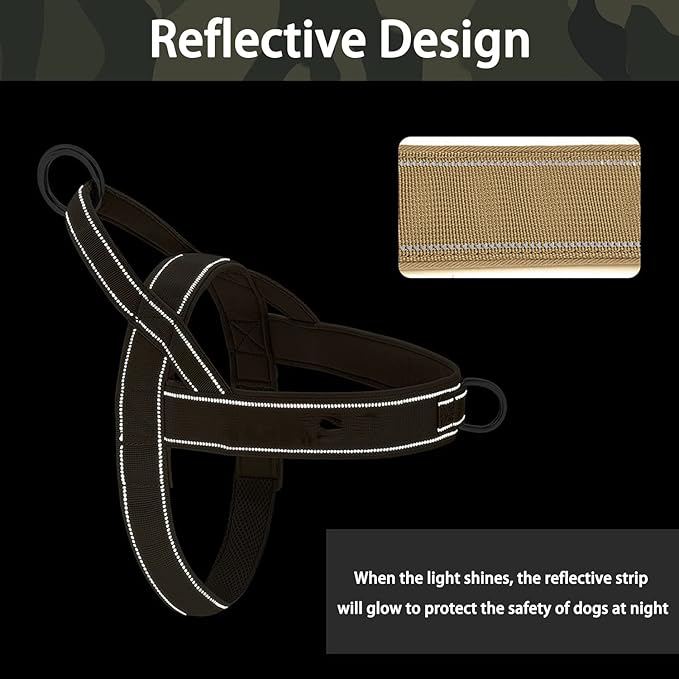 No Pull Dog Harness for Medium Large Dogs, Reflective Escape Proof Adjustable No Pulling Harnesses Brown L