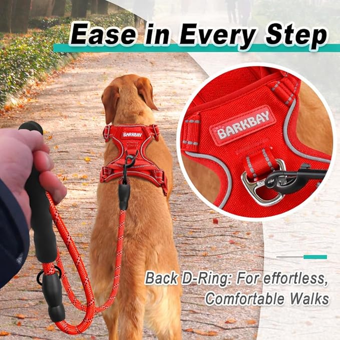 BARKBAY Dog Harness No Pull Mesh for Large Dogs - Adjustable, Reflective, Comfortable, No Choke, Heavy-Duty - Perfect for Outdoor Training, Walking, and Hiking - Strong & Durablee - XL & Red Mesh