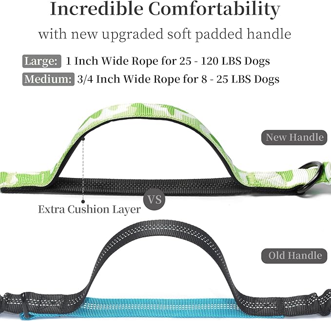 iYoShop Hands Free Dog Leash with Zipper Pouch, Dual Padded Handles and Durable Bungee for Walking, Jogging and Running Your Dog (White-Green Mix, Large)