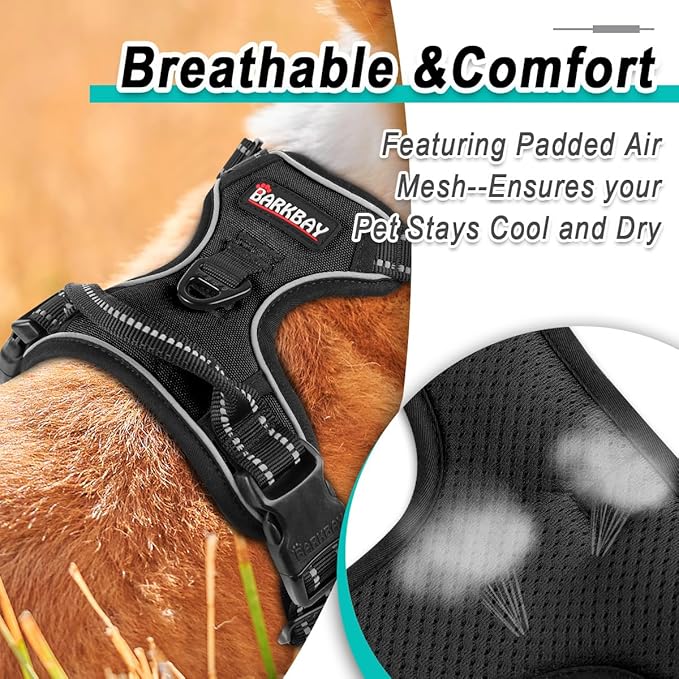 BARKBAY Dog Harness No Pull for Small Dogs - Adjustable, Reflective, Comfortable, No Choke, Heavy-Duty - Perfect for Outdoor Training, Walking, and Hiking - Strong & Durable - XS & Black