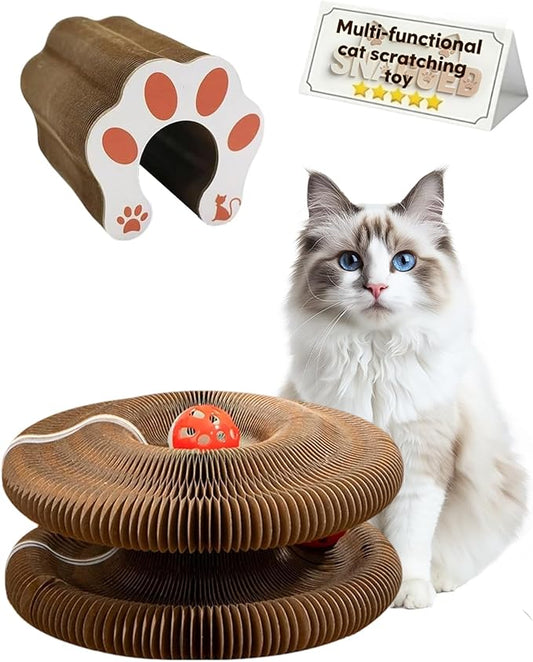 Cat Scratcher Board Toys,Interactive Magic Organ Bell Ball Track,Bored Kitty Indoor Cardboard Gifts,Round Pet Paw Scratch Pad,No Posts Puzzle Tree Tower Bed House,Circle Tunnel Nail File