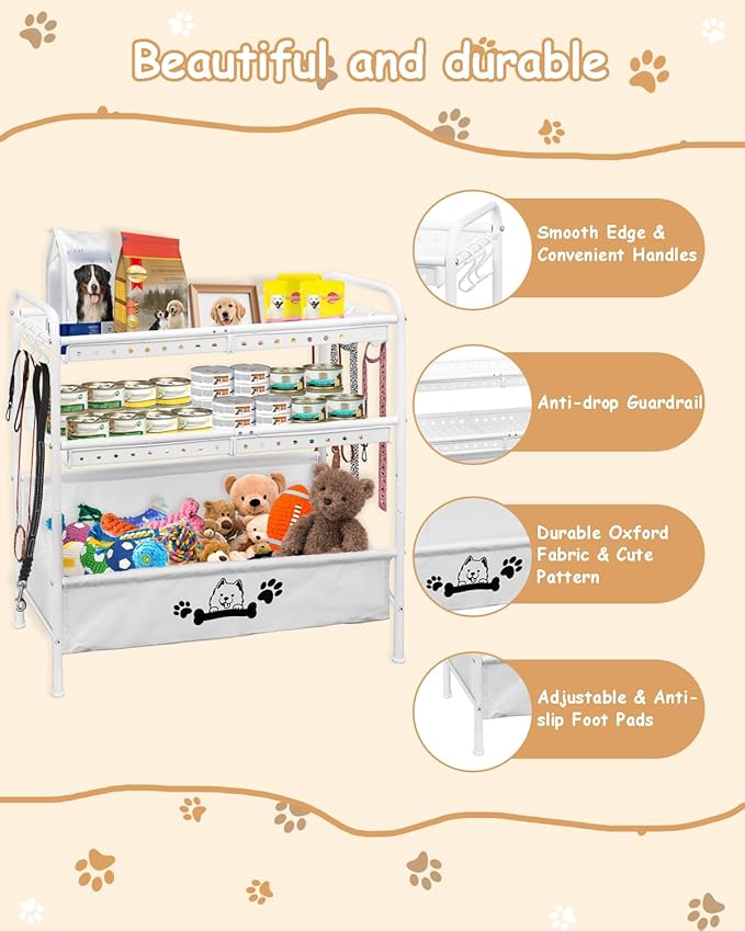 Large Dog Toy Basket, Dog Toy Bin with Storage Organizer, 3-Tier Pet Toy Box for Living Room, Toy Holder Chest for Pet Dog Cat, Multifunctional Chest Holder for Cat Dog Accessories
