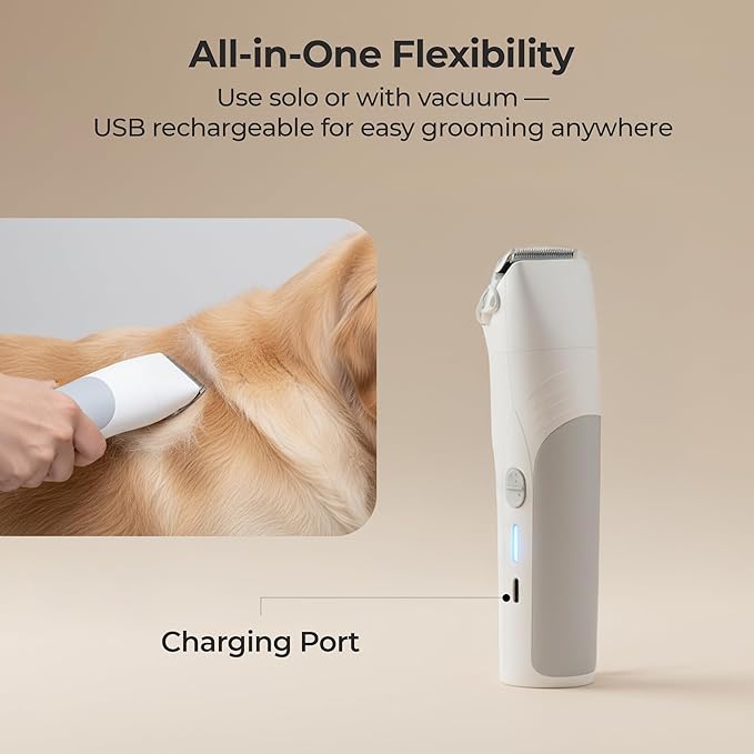 Pet Grooming Vacuum & Nail Grinding Kit – 10Kpa High-Suction Pet Hair Vacuum with 3-Speed Settings & Ultra Low Noise + Nail Grinder | Cats & Dog Grooming Vacuum for Shedding | Large 2L Dustbin