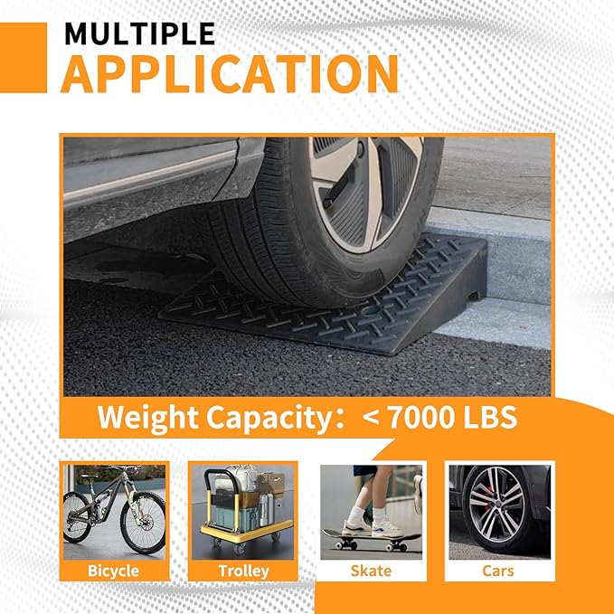 Curb Ramps for Driveway 7.5" Rise Height 2 Pack Heavy Duty Rubber Threshold Ramp, Portable Driveway Ramps for Cars Wheelchairs Motorcycle Scooter Lawn Mower, 7000lbs Load Capacity