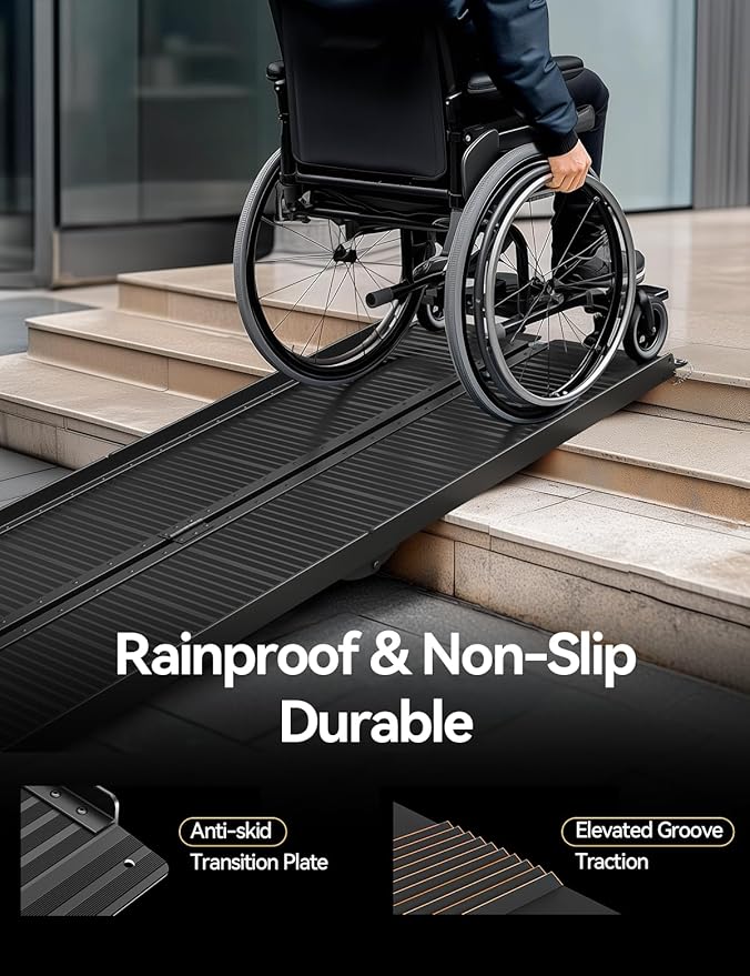 Black Aluminum Ramp 6FT, With Non-Slip Surface Wheelchair Ramp, Folding Portable Wheelchair Ramps for Home Steps,Scooter Ramp for Car, Stairs, Doorways, Curbs, 800 LBS Weight Capacity, 28.3" W x 72" L