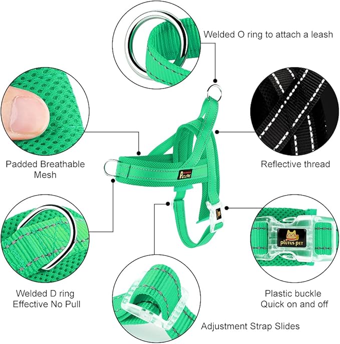 Plutus Pet No Pull Dog Harness with Breathable Mesh Padded, Adjustable Reflective Escape Proof Dog Harness, Quick Fit Dog Vest Harness for Small Medium Large Dogs(S, Green)