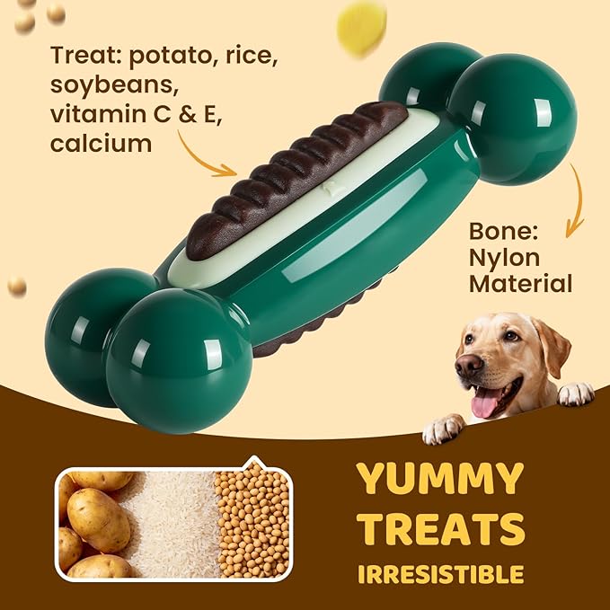 Dog Toys for Aggressive Chewers: Dog Treat Chew Toys, Long-Lasting Durable Dog Toys to Keep Them Busy, Indestructible Dog Enrichment Bones for Small Medium Large Breeds 25-80lbs, Beef Flavor