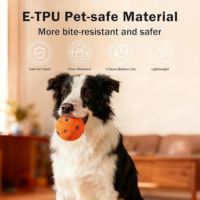 Interactive Dog Ball Toy for Medium Large Dogs, Durable E-TPU Bouncing Ball with Rechargeable Battery, Waterproof for Outdoor Play, Keeps Dogs Engaged (Orange)