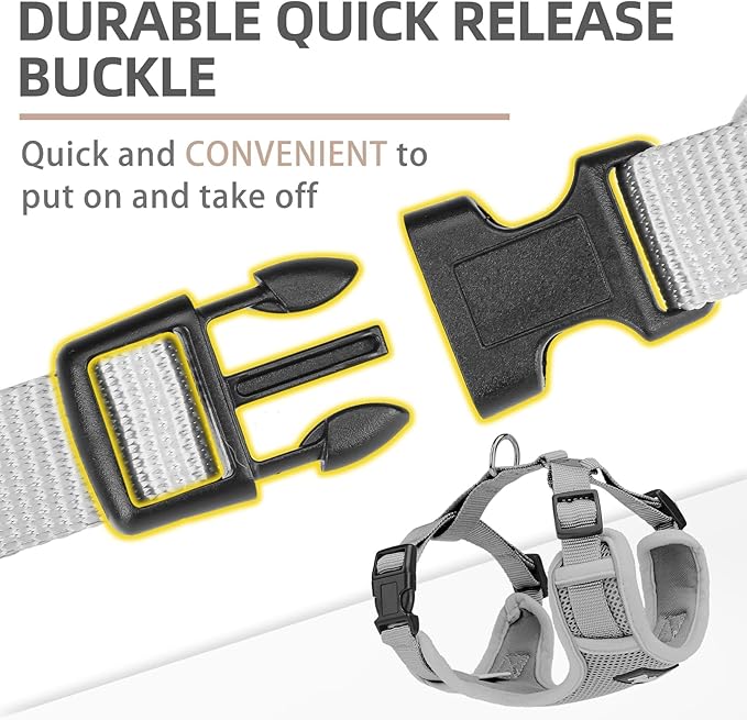 PUPTECK Small Dog Harness and Leash Set, No Pull Adjustable Puppy Cat Harness, Reflective Soft Mesh Pet Vest Small Sized, Grey, S