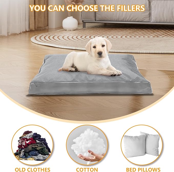Dog Bed Cover,Heavy Duty Durable Waterproof Fluffy Soft Short Plush Replacement Dog Bed Covers,47" L x 29" W x 4" H Inch Washable Removable Pet Bed Mattress Cover with Zipper.Grey,Cover Only.